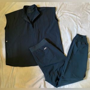 Figs Dark Harbor Zamora joggers and Rafaela top scrub set